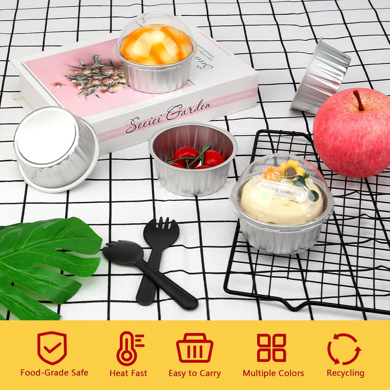 Cupcake Liners with Dome Lids 50 Pack,Free-Air 5oz Aluminum Foil Baking, Silver gallery