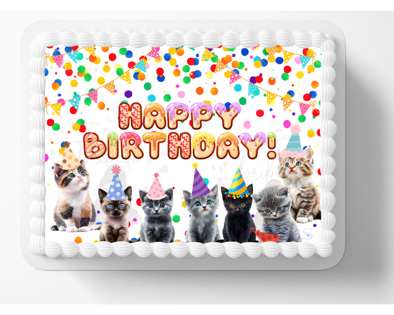 Cat Lover Happy Birthday Pet Kitten Themed Edible Image Cake Topper -02y