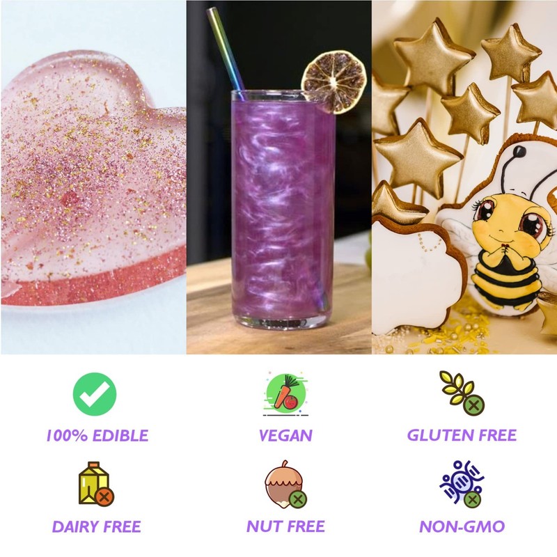 Vibrant Edible Glitter Set - 10 Colors Luster Dust for Cake, Drinks, Cookies & M gallery