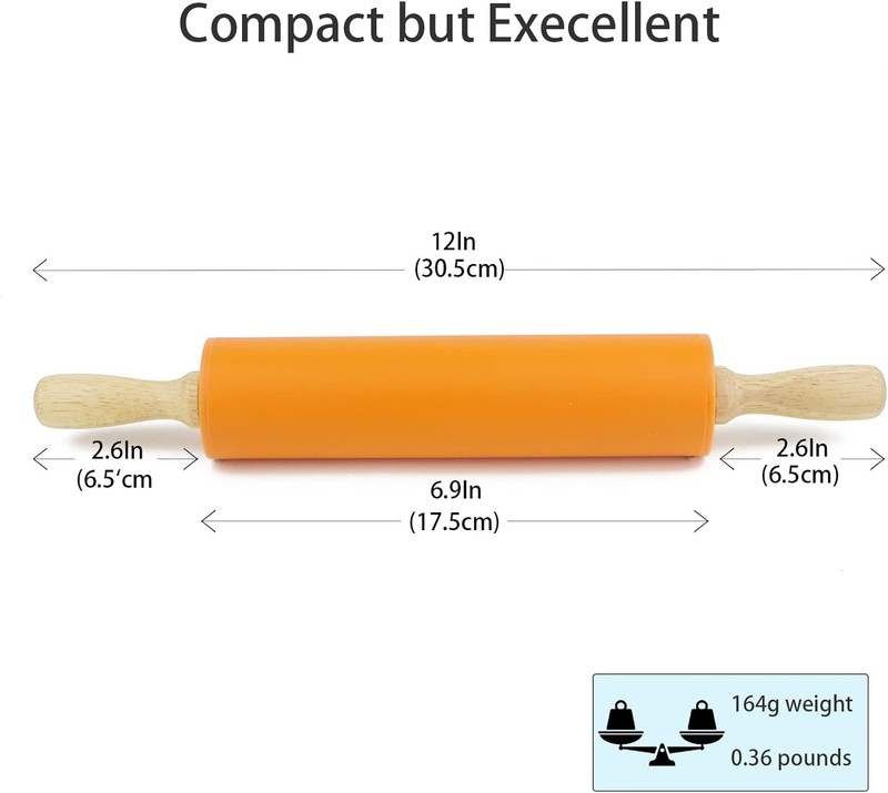 Silicone Baking Non-stick Rolling Pin Dough Roller Wooden Handle gallery