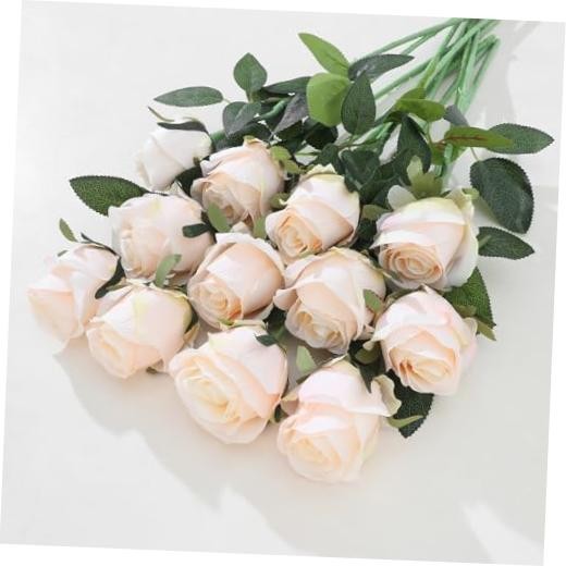 12Pcs Realistic Fake Roses Faux Flowers with Long Stems, Artificial Silk Cream gallery