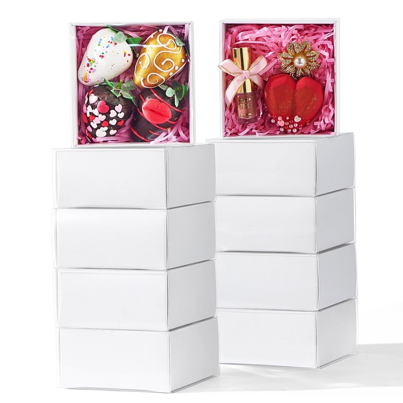 25-Pack of 4x4x2 Inch White Bakery Boxes with Clear Lids for Strawberries