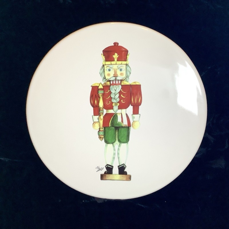 Nutcracker Cake Plate Italy Ceramiche Noi Platter Riser Signed Christmas Holiday