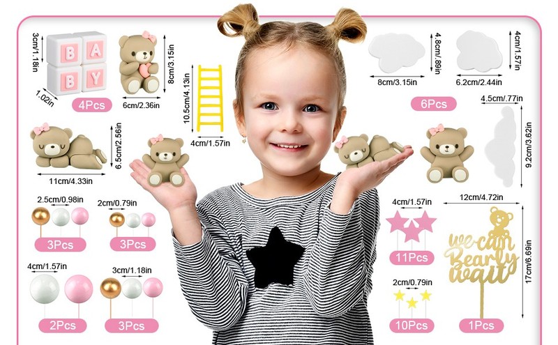 Bear Cake Toppers Mini Bear Cake Decorations Cake Toppers Gold White Pearl Ball gallery