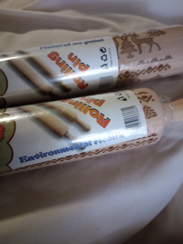 Koogel Embossed Rolling Pins Set, 2 Pcs Different Sizes Christmas Wooden Roll... gallery