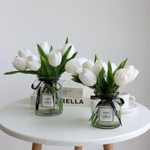 Buart White&Green Tulip Flowers Artificial Luxury Series White With Green gallery