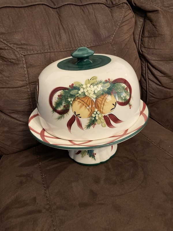 P. Silkotch Ceramic Vintage Christmas Cake Plate With Lid Holly Berries