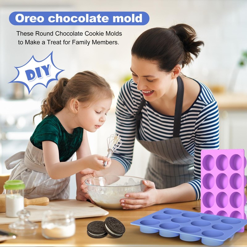 2Pack 12-Cavity Silicone Oreo Round Molds Cylinder Candy Chocolate Pudding Molds gallery