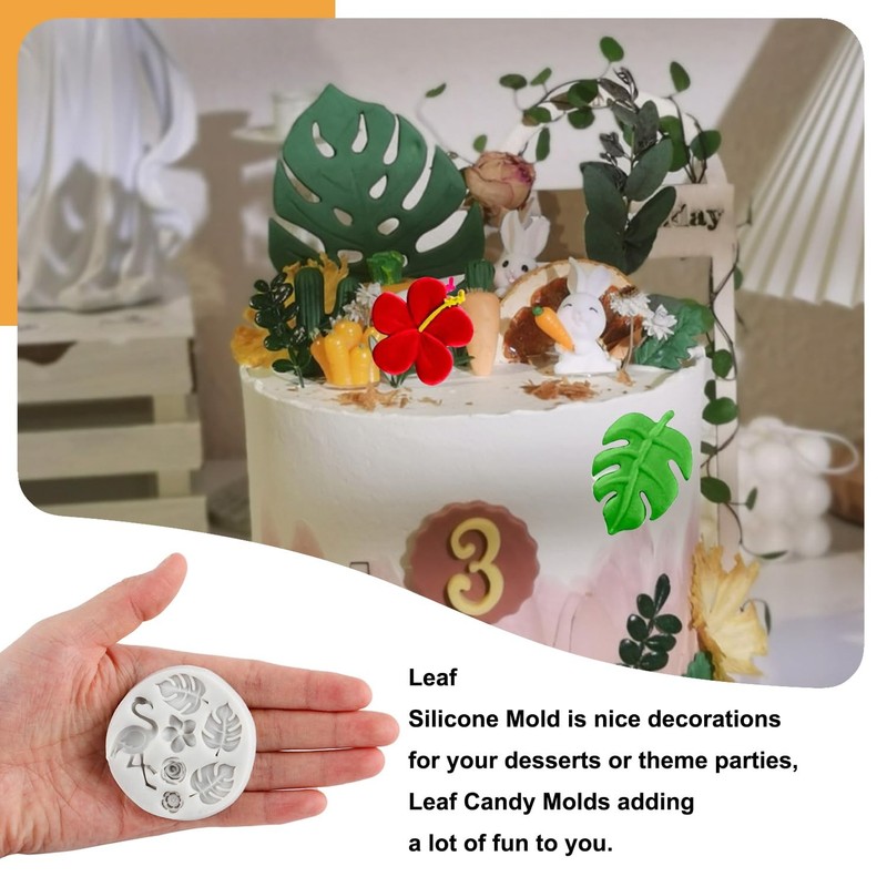Silicone Plumeria Hibiscus Flower Fondant Cake Molds Tropical Leaf Flamingo gallery