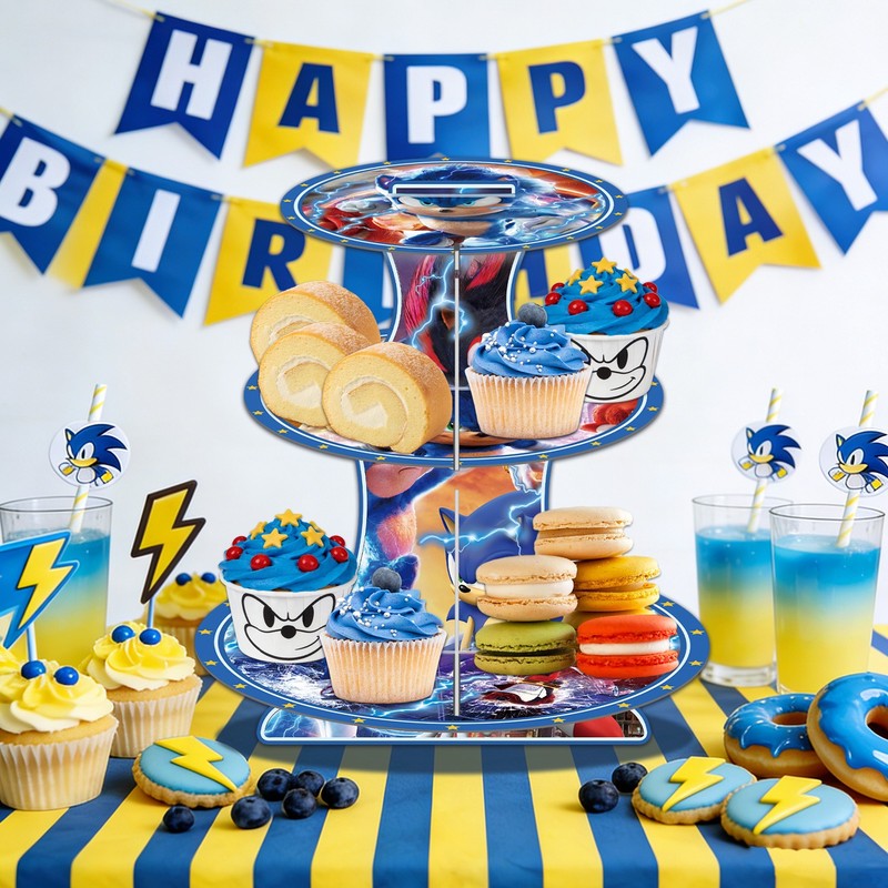 Sonic Kids Party Decorations Paper Cake Stand Birthday Party Cake Supplies Set gallery