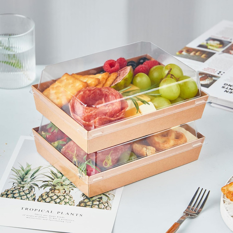 7X5 Inches Charcuterie Boxes with Clear Lids, 50 Pack Paper Bakery Boxes with Wi gallery
