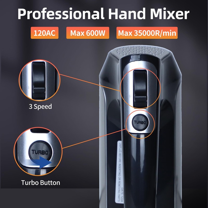 200W Hand Mixer, Lightweight Electric Mixer with Turbo Function, 5-Speed Hand... gallery