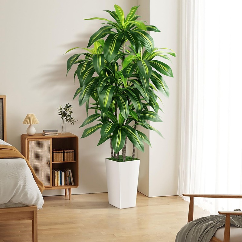 Puuku Artificial Dracaena Tree Indoor 5Ft Tall Fake Tree White Tall Planter gallery
