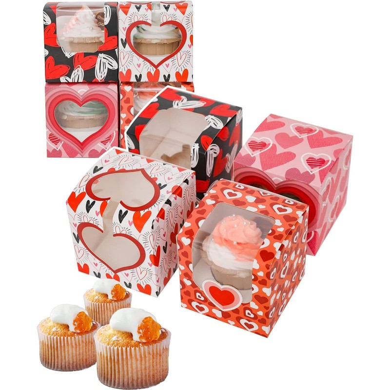 qiqee Valentine Cupcake Boxes Individual 60pcs Auto-Popup 3.5″ x 3.5″ x 3.5″ …