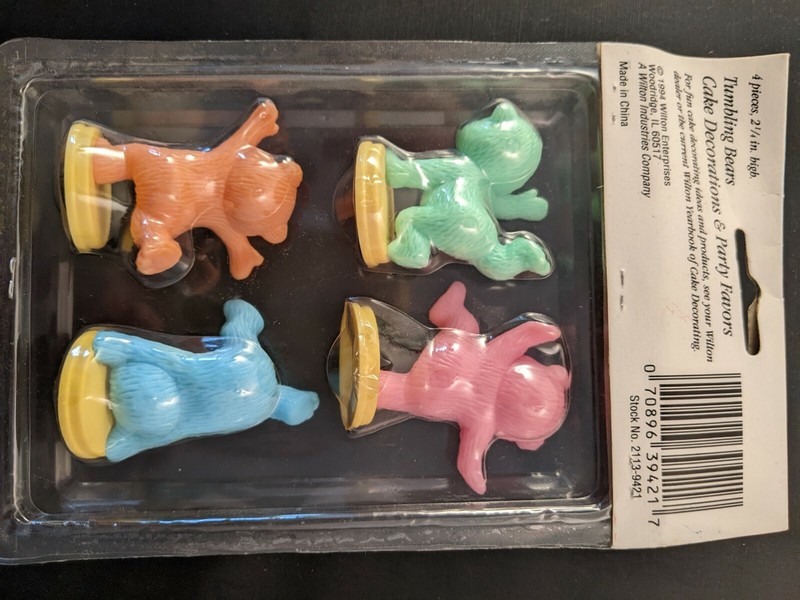 Vintage 4 Wilton Birthday Cake Toppers Decorations Tumbling Bears NOS VtG 1994 gallery