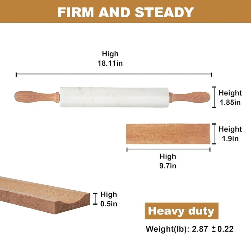 Marble Rolling Pin, Non-Stick African Stone Polished Dough Roller, Pasta, Dum... gallery