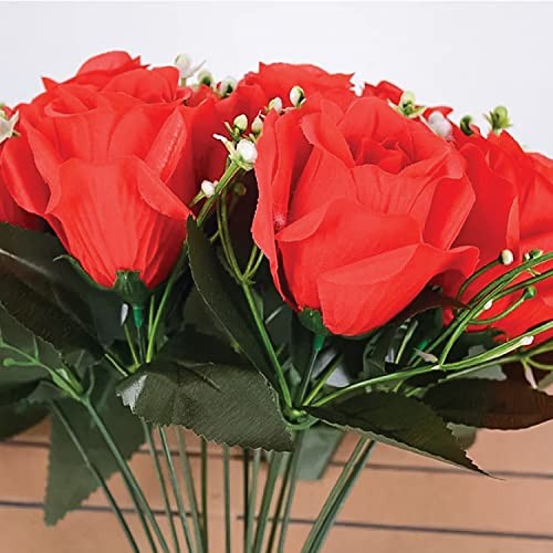 6" Artificial Silk Rose Bush with Gyp & Foliage 24 Flower Heads- Wedding 1 Red gallery