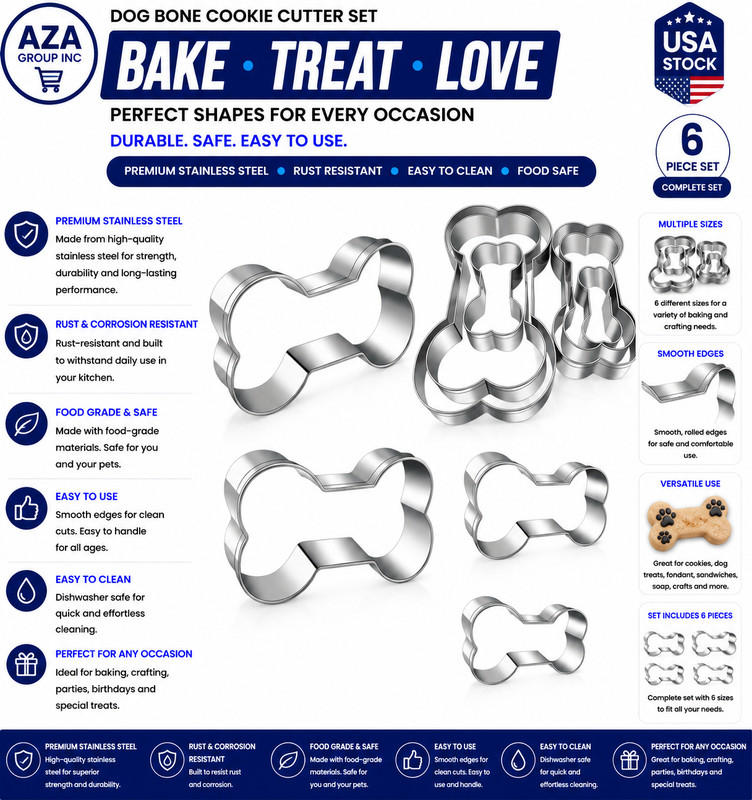 Dog treats Cutters Set 6 Pieces Cookie Cutter sets Different Sizes Silver