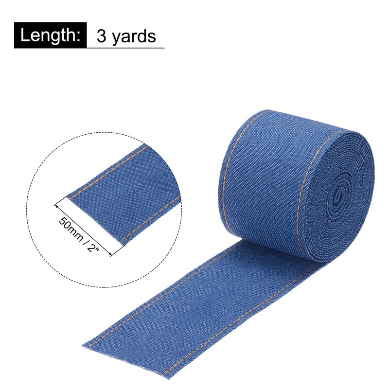 2 Inch Denim Fabric Ribbons, 3 Yards Denim Bow Jean Ribbon, Dark Blue 50mm gallery
