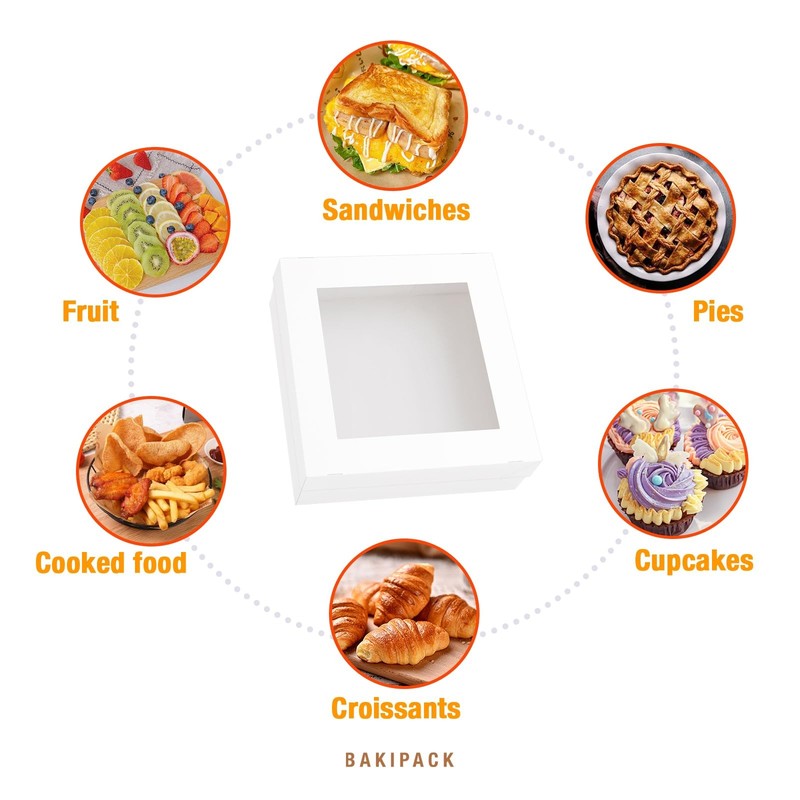 15 PCS White Catering Bakery Boxes Lids Window 9x9x2.5 Inch Food Containers gallery