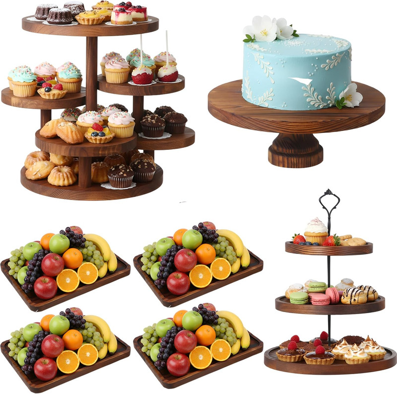 7-Piece Wooden Dessert Display Set for Parties & Events