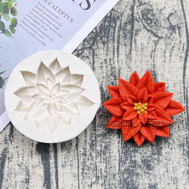 Poinsettia Christmas Flower Silicone Sugarcraft Mold Resin Tools Cupcake Baking gallery
