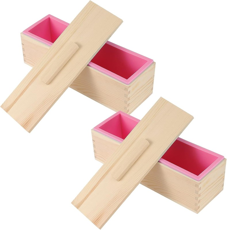 2 Pack 42oz Rectangular Soap Mold, Flexible Soap Loaf Mold with Wooden Cover and