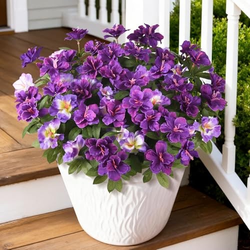 Artificial Fake Flowers for Outdoor, 8 Bundles Faux Plants Silk Double Purple