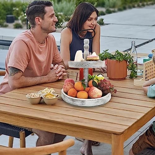 Farmhouse 2 Tiered Tray Stand for Home Decor, Wooden Serving Tiered Tray White gallery