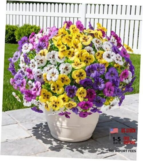 20PCS Artificial Fake Pansy Flowers for Outdoors Purple Yellow White Fuchsia