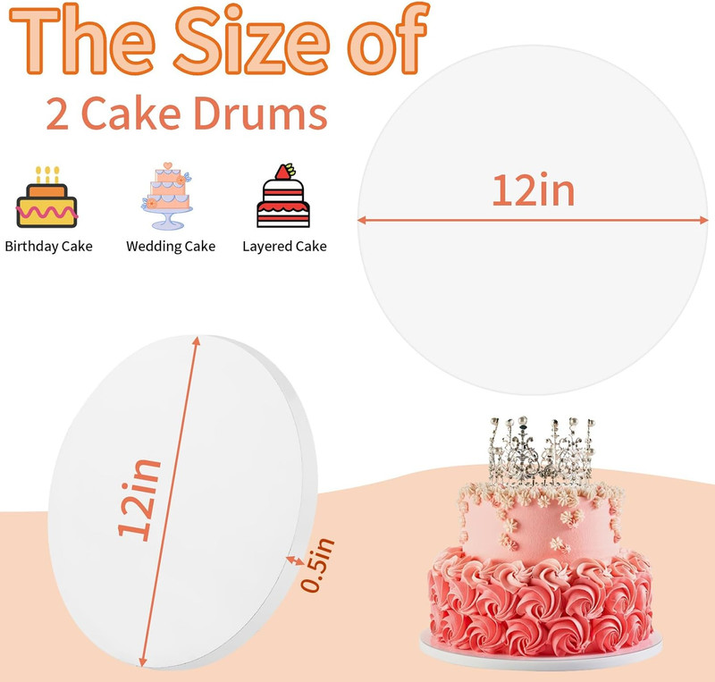 Cake Boards 12 Inch round - Sturdy 1/2 Inch Cake Drum, 12 Inch Cake Boards,Corru gallery
