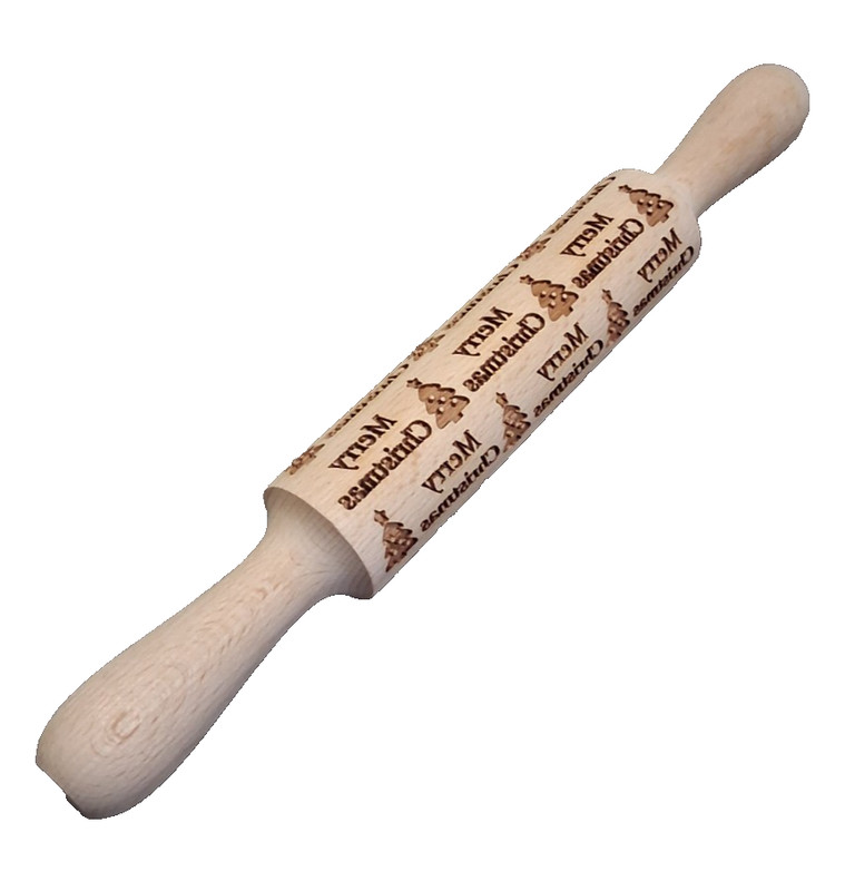 Wood Rolling Pin - Merry Christmas w/ Tree - Holiday Cookie Decorating gallery