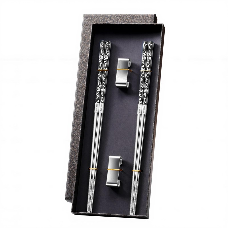 2 Pairs Metal Chopsticks 9.25 Inch Stainless Steel Titanium Coated Anti-Slip