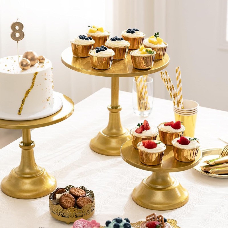 3 PCS Gold Cake Stand Set 8"/10"/12" Plate 6-10 Inch Cakes Dessert Table Display gallery