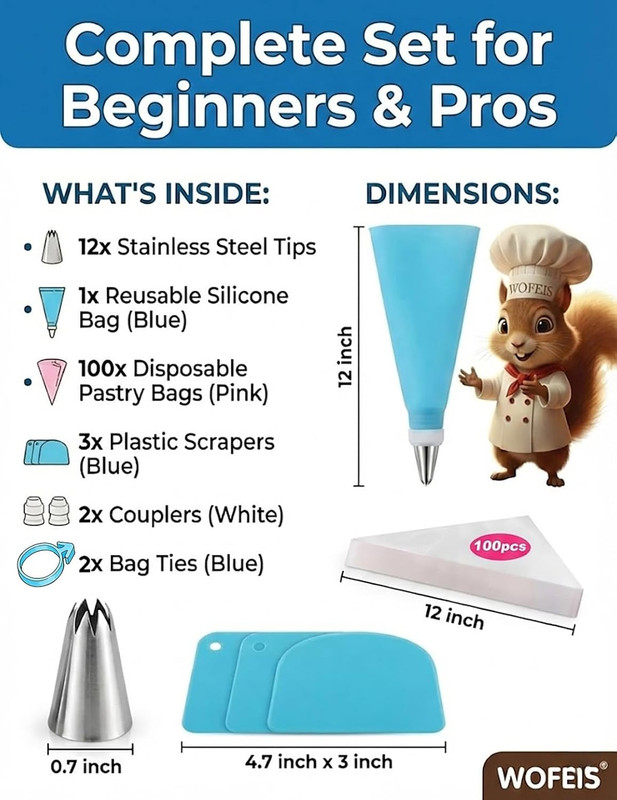 Piping Bags and Tips Set, 120 Pcs Cake Decorating Kit with 100 Disposable Piping gallery