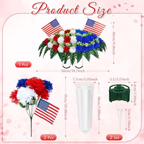 3 Pcs Day Headstone Flower Saddle Cemetery Red, Blue and White Memorial gallery