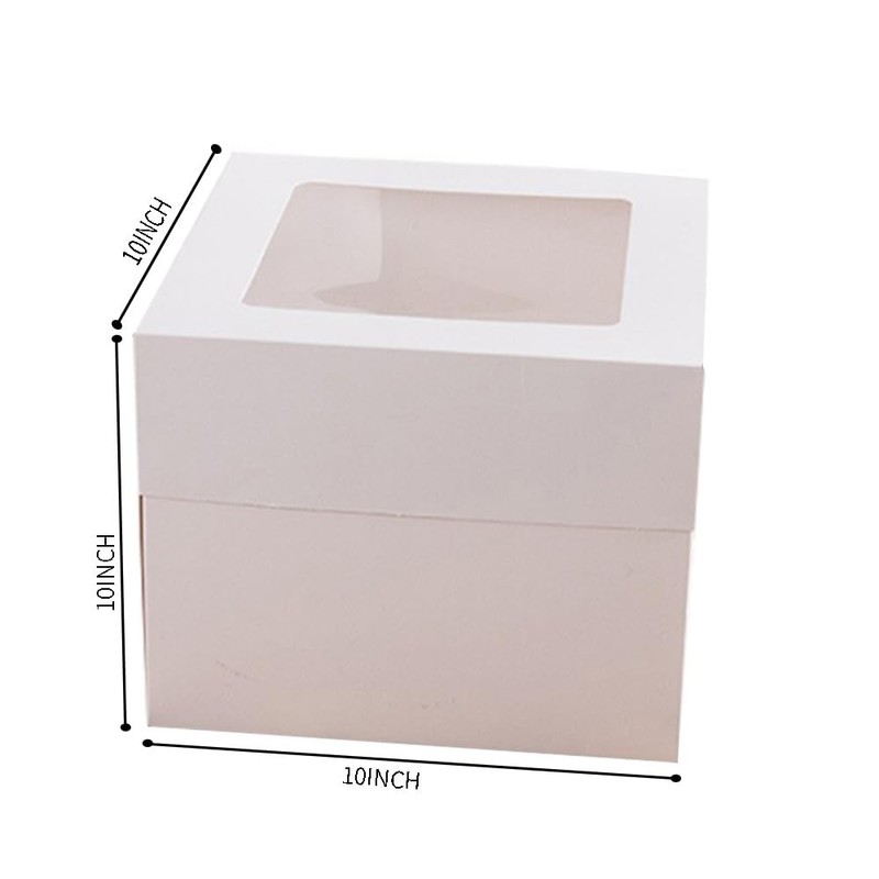 2 Pack Large Tall White Cake Boxes Ribbons Window Square 10x10x10 Inch Sets gallery
