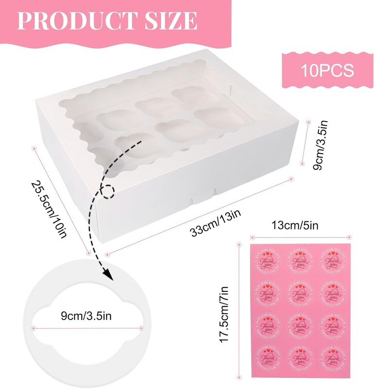 Cupcake Boxes 10 PCS, 12 Count Cupcake Containers with Window and Inserts, Qu... gallery