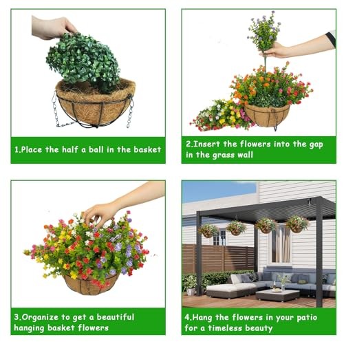 Artificial Hanging Plants Flowers with Basket 2 Multi (4yl-4pl-4pk-4rd-4wt-4gn) gallery