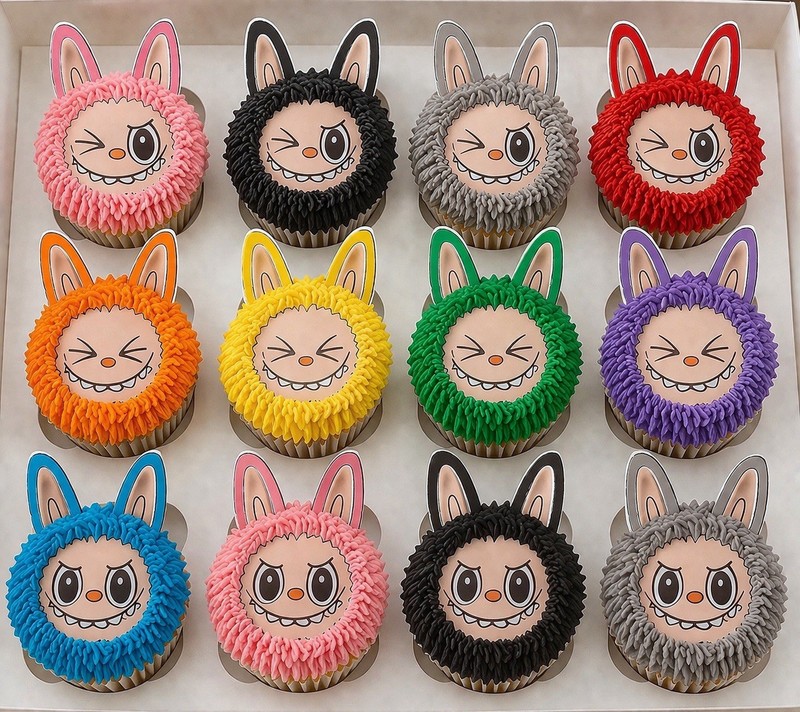 6 pack of edible X-Thick Wafer Paper LABUBU faces and ears for cupcakes L@@K