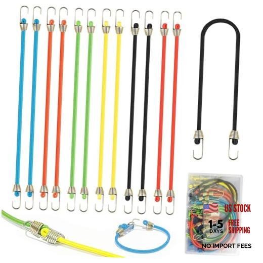 12 Pcs Small Bungee Cords with Hooks Adjustable 10 Inch Mini Bungee Cords in 6