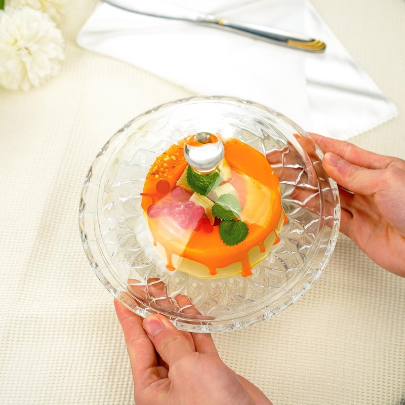 7'' Clear Glass Cake Stand with Dome Lid Crystal Cake Holder Covered Versatil... gallery