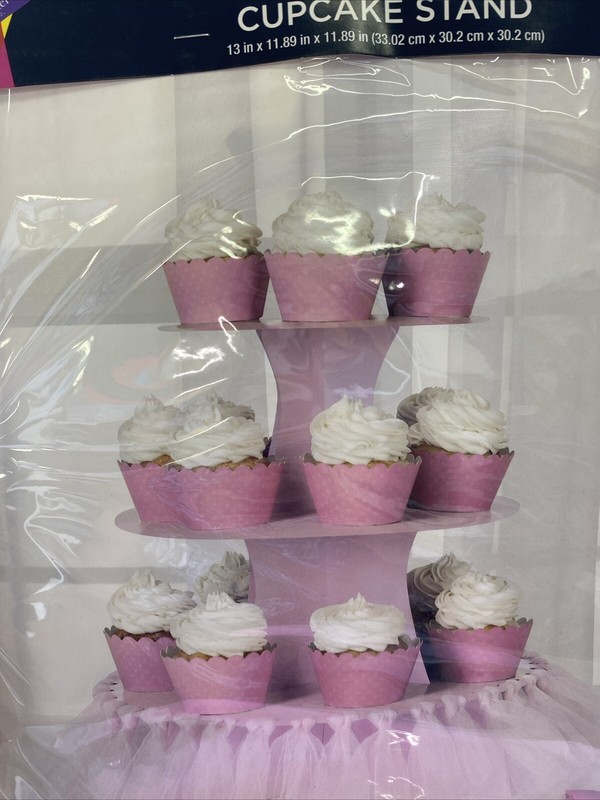 CUPCAKE TOWER with pink tulle Included 13” x 11.89” x 11.89” baking party