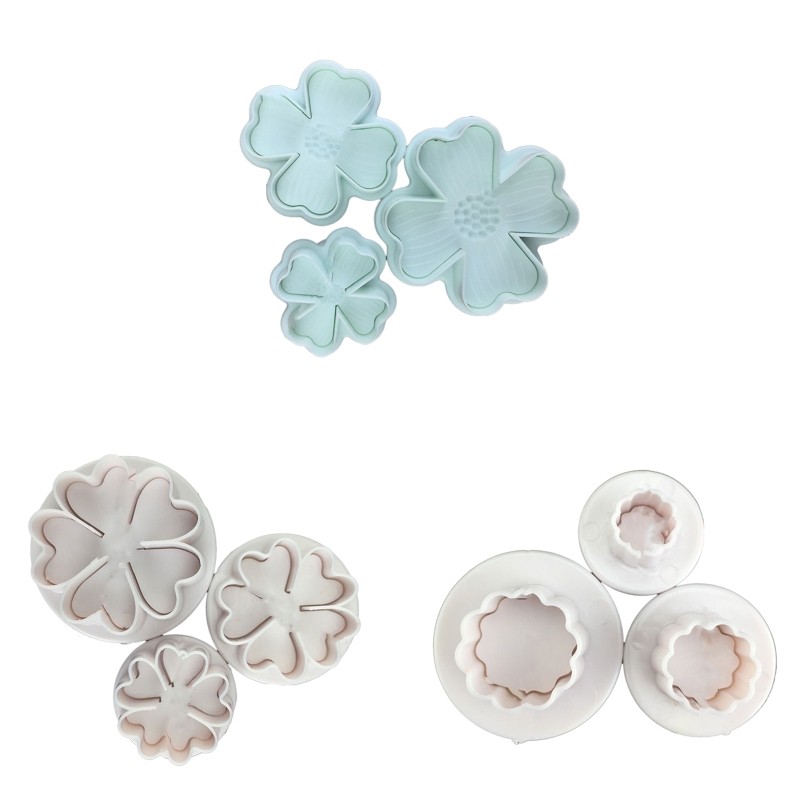 3 Pieces Flower Shape Cookie Moulds Fondant Cutters Push-type Household Gadgets gallery