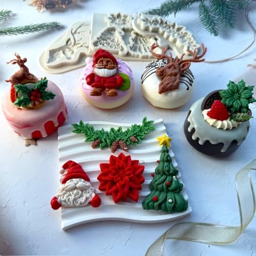 5 Pcs Christmas Silicone Molds, Christmas Tree Holly Leaf Santa Claus Reindeer gallery
