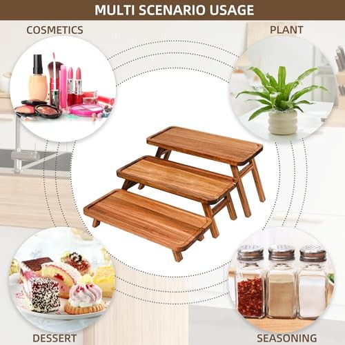 3 Tier Serving Tray Acacia Wooden Tiered Tray Stand Foldable Acacia Brown gallery