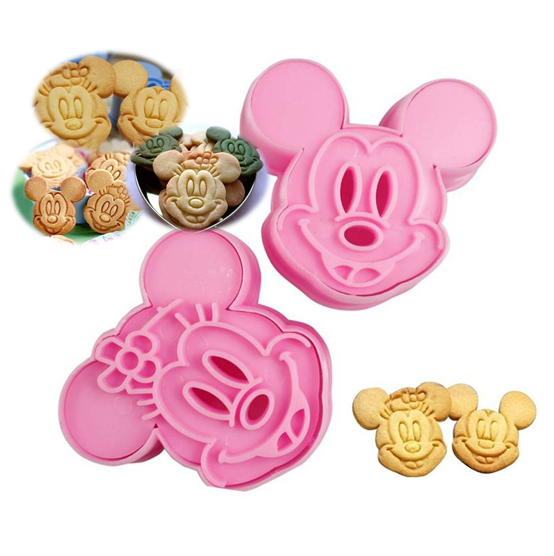 Mickey Cookie Cutter Minnie Mouse Shape Mold Cookie Stamp Set for Baking