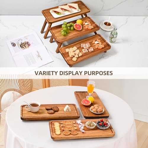 3 Tier Serving Tray Acacia Wooden Tiered Tray Stand Foldable Acacia Brown gallery