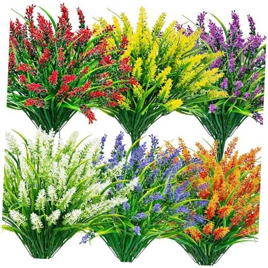 24 Bundles Artificial Flowers for Outdoors Fake Lavender Flowers UV Colourful gallery