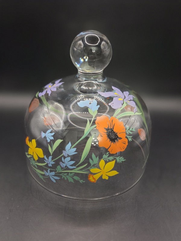 Dorothy Thorpe Glass Cake Cover Hand Painted Wildflowers